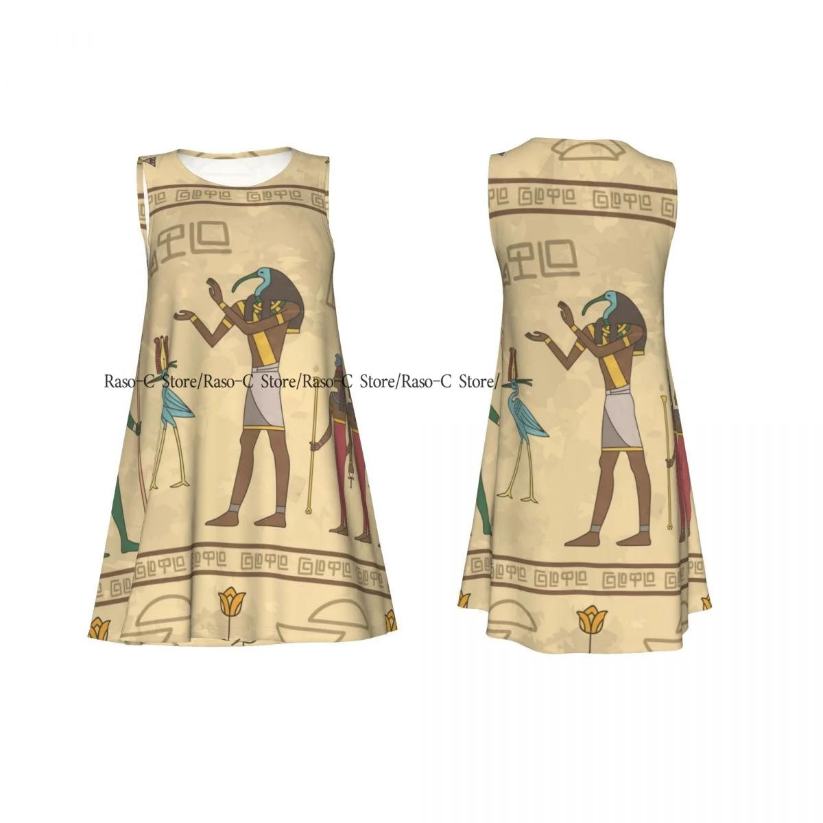 女性のドレス夏カジュアル T シャツドレスビーチカバーアップエジプト象形文字タンクドレス