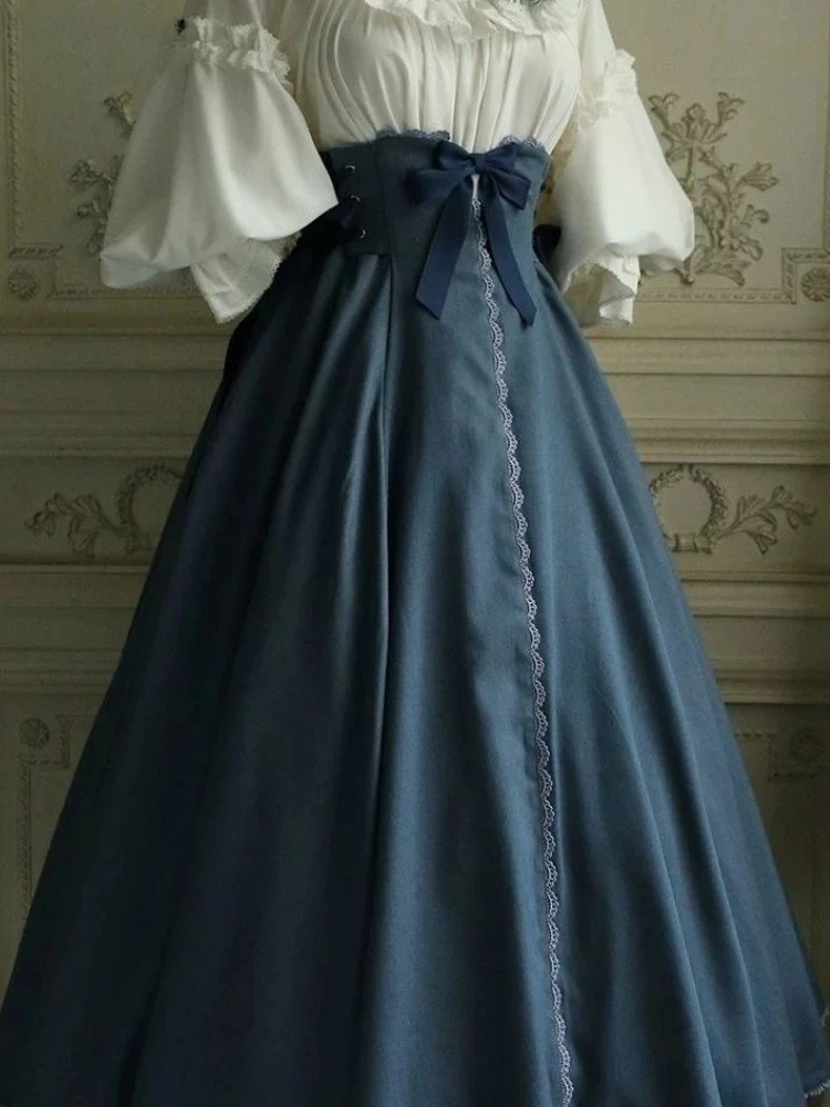 

Винтажная кружевная лоскутная женская юбка с бантом и высокой талией, сказочная повязка Y2k, эстетические длинные юбки трапециевидной формы, Harajuku, гранж, трапециевидной формы Faldas