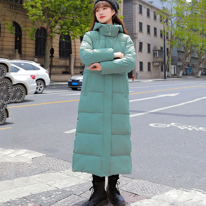 New Winter Thick Warm Padded Jacket Long Down Parka Overcoat Women Down Cotton Jacket Oversized Female Casual Hooded Outwear 3XL