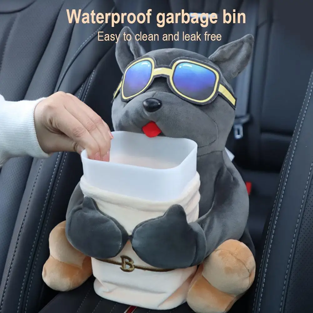 

Car Mounted Tissue Box 2-in-1 Cartoon Plush Doll Auto Armrest Box Hanging Paper Drawer Storage Car Trash Can And Tissue Holder ﻿