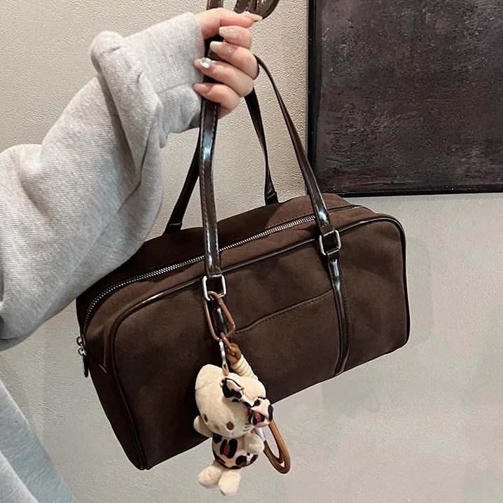 

Замшевая сумка через плечо в стиле ретро, повседневная пригородная подушка, большая женская сумка Capaci, повседневное использование, мягкая сумка с ручкой из искусственной кожи