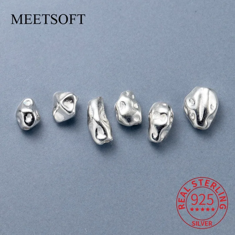 

Стерлингового серебра 925, вогнутые выпуклые нерегулярные твердые бусины-разделители, браслет «сделай сам», ожерелье, тканая веревка ручной работы, материал, аксессуар