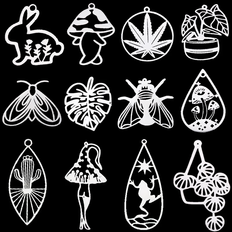 3pcs/lot Cute Mushroom Charms DIY Craft Maple Leaf Earrings Necklace Jewelry Making Inesct Cicada Frog Stainless Steel Pendant