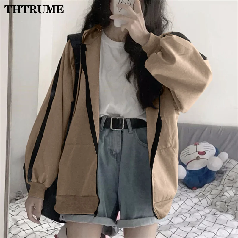 Harajuku Vintage Korean Hoodies Fashion Women Y2K Zipper Long Sleeve Oversized Streetwear Tops Casual Office Lady Sweatshirts