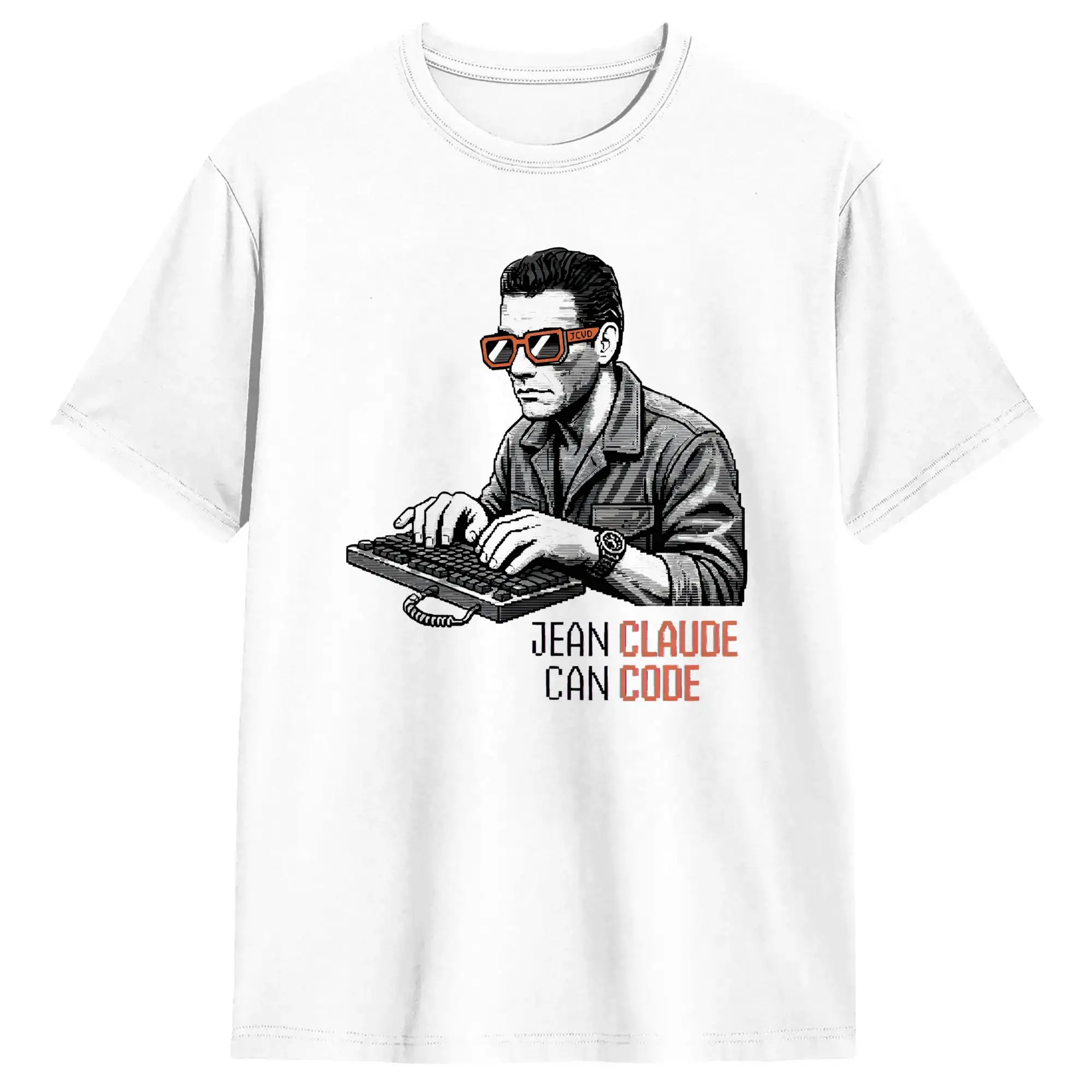 T-Shirt Beach Jean Claude Van Damme Can Code Retro Pixel Art Hip Hop T-Shirts Cotton Tshirt for Men Short Sleeve Clothes