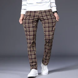 6 colors classic plaid casual pants  Spring brand clothing high-quality cotton stretch fashion young men's slim trousers