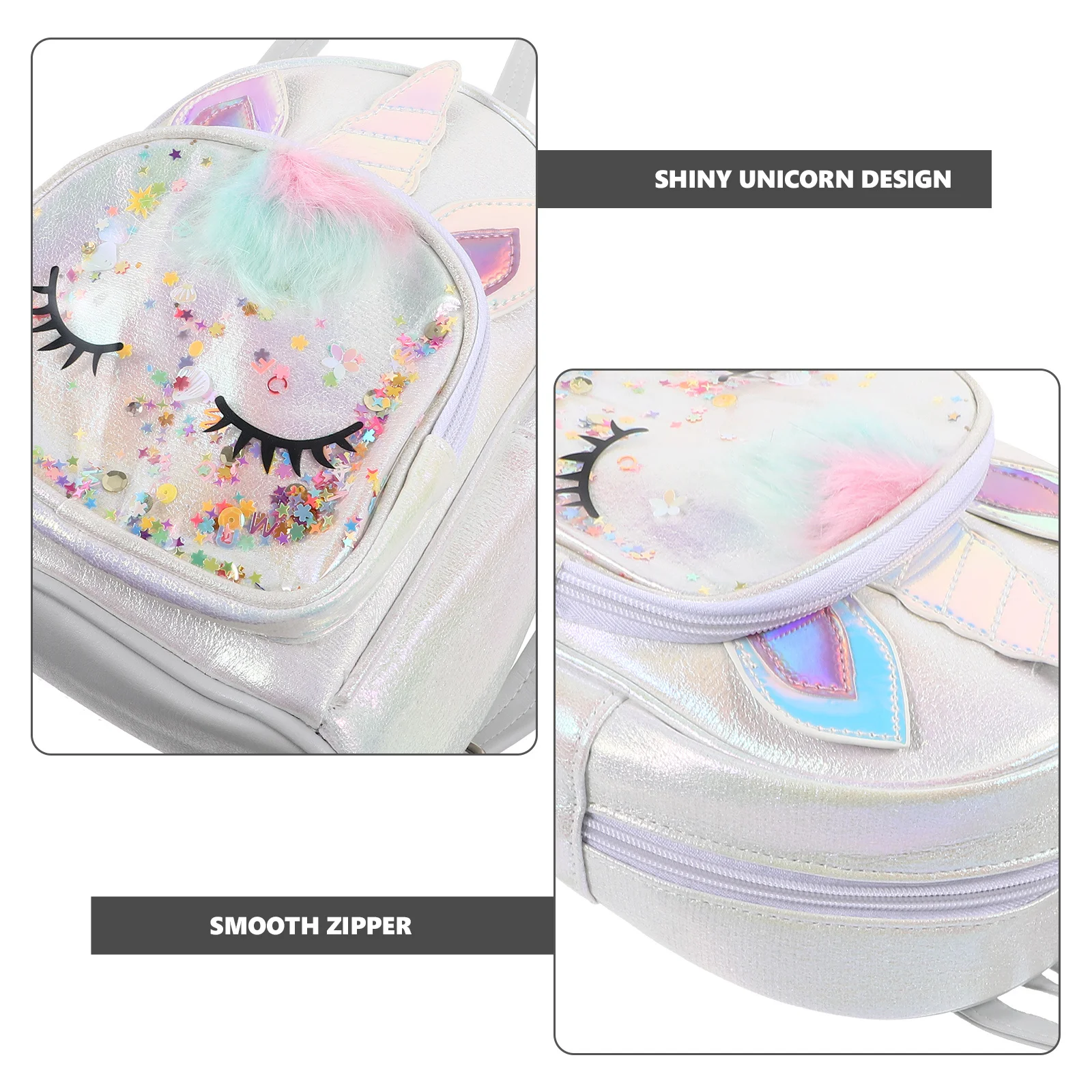 Sequin Unicorn Backpack Silver Shiny Fashion Casual Travel Small School Bag Lightweight Satchel Student Bookbag
