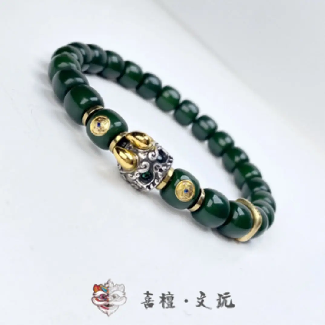 Green Natural Bodhi Color Supply Process 9*8mm Set with Old Beads Buddha Bracelet-devil Baby Full Match Charm Jewelry HandString