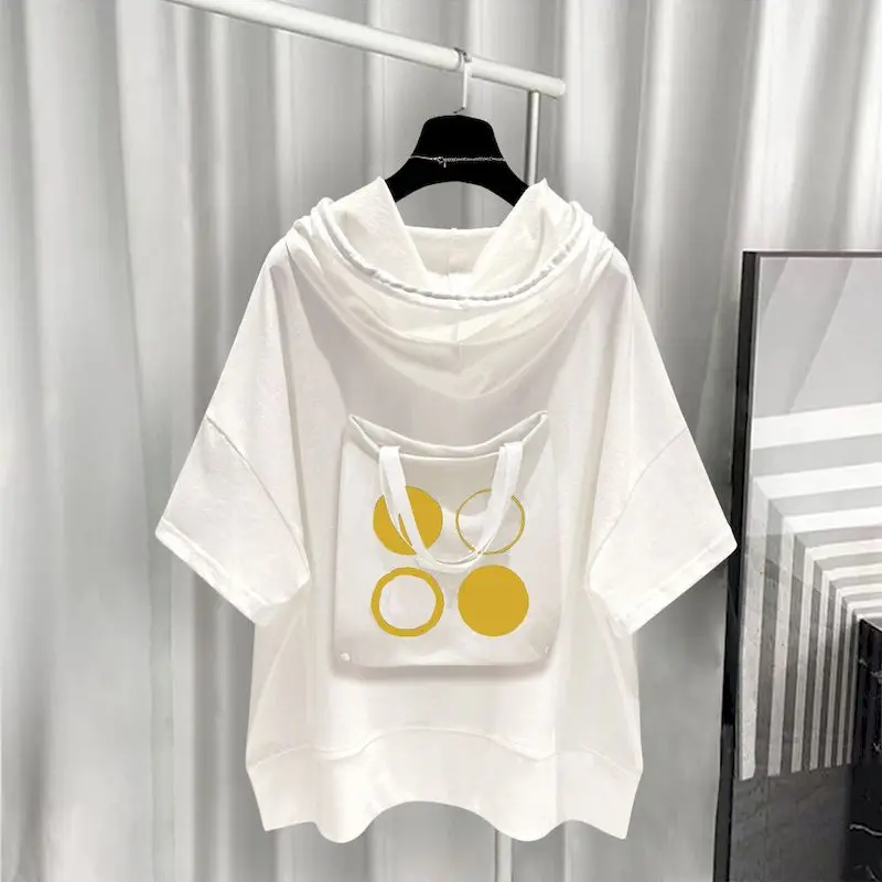 Fashion Hooded Short-sleeved T-shirt Women Men 2024 New Trend Big Pocket Design Tops Loose Half-sleeved T Shirt Womens Summer