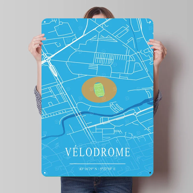 ملصق معدني من Velodrome لعناصر الديكور المنزلي، علامات قصدير معدنية قابلة للتخصيص لملصقات تزيين فنية جدارية على الحائط