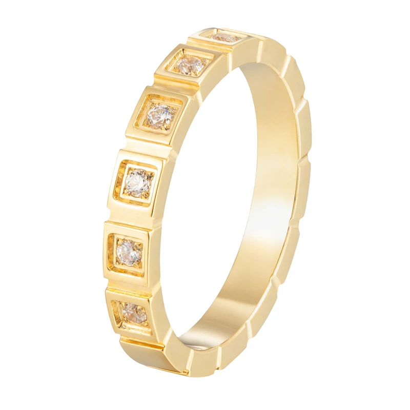 Gravierter 8-Rillen-CNC-Inlay-Ring mit 8 Zirkonen für Frauen zum Tragen eines zarten Markenschmucks. Ring aus Titanstahl für jeden Tag