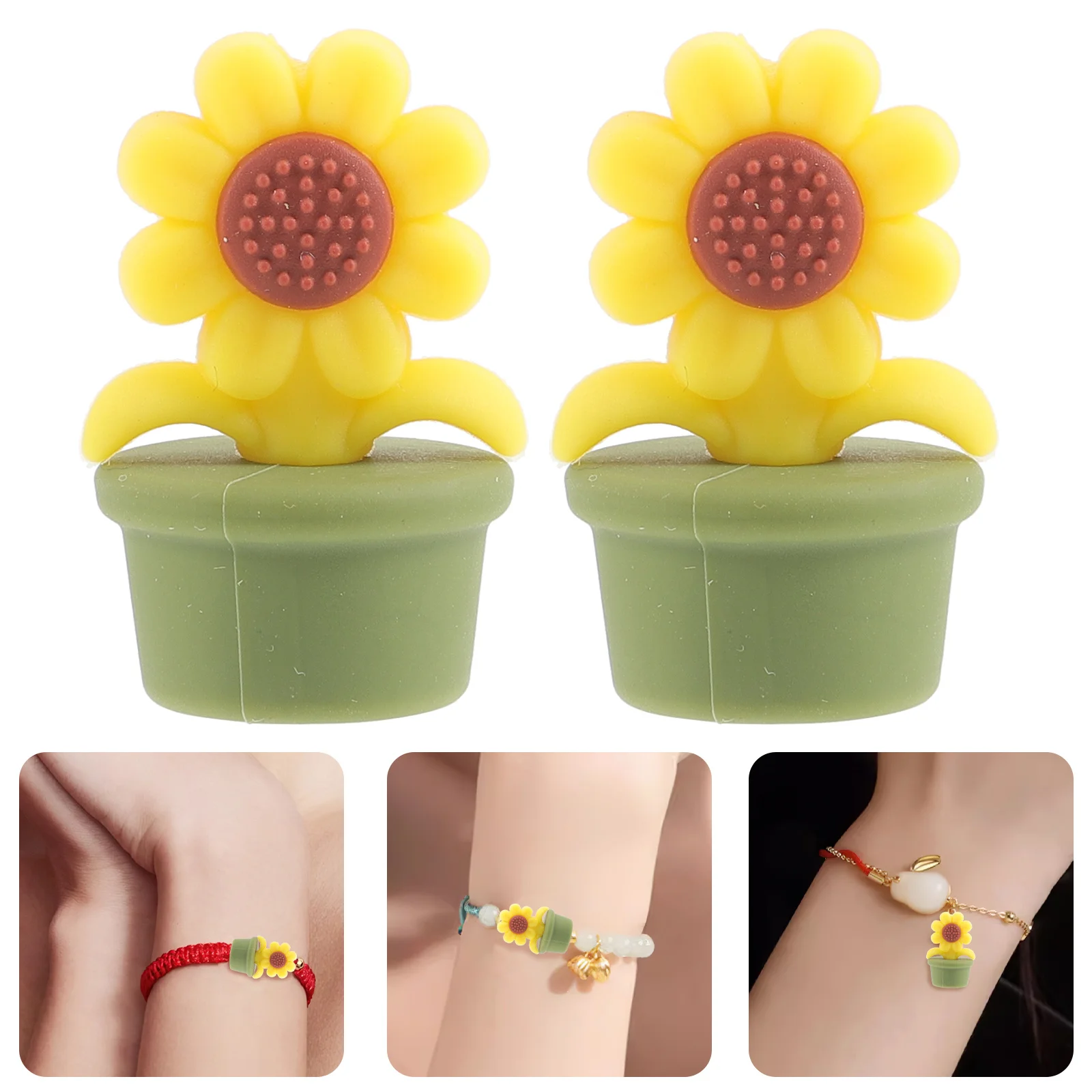 

10pcs Sunflower Beads Silicone Smooth Craft Spacer Diy Keychain Jewelry Making Material Loose Beads For Bracelet Necklace Pen