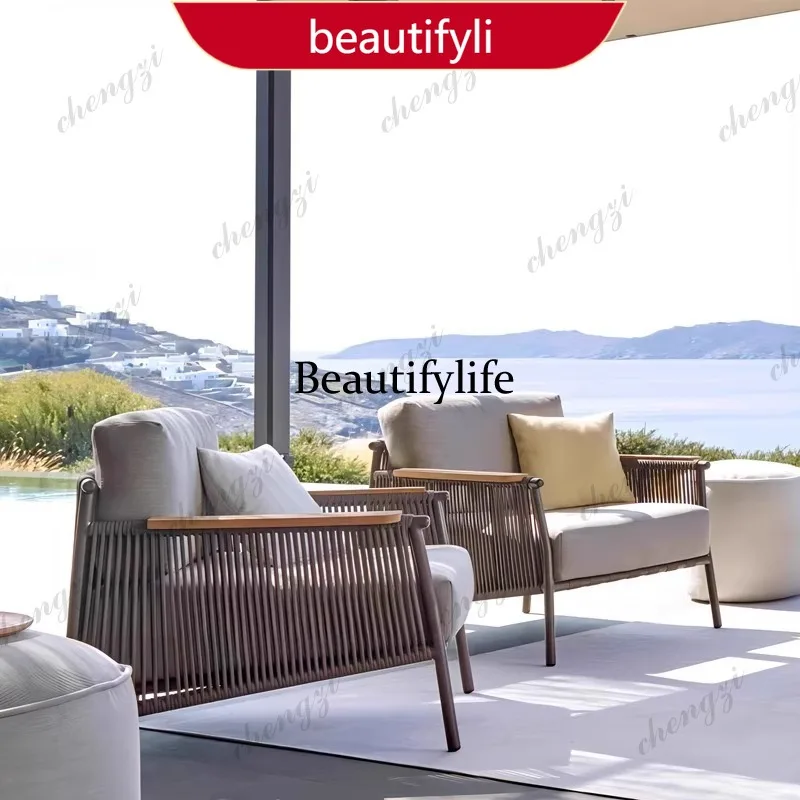 

01A Outdoor sofa courtyard outdoor terrace waterproof and sunscreen Nordic casual rattan balcony outside sofa