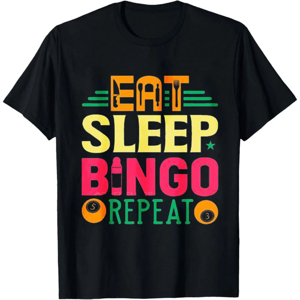 Men T-shirt Summer Streetwear Short Sleeve Tops Ropa Hombre Eat Sleep Bingo Repeat Funny Bingo Player Graphic Tee Men Clothing