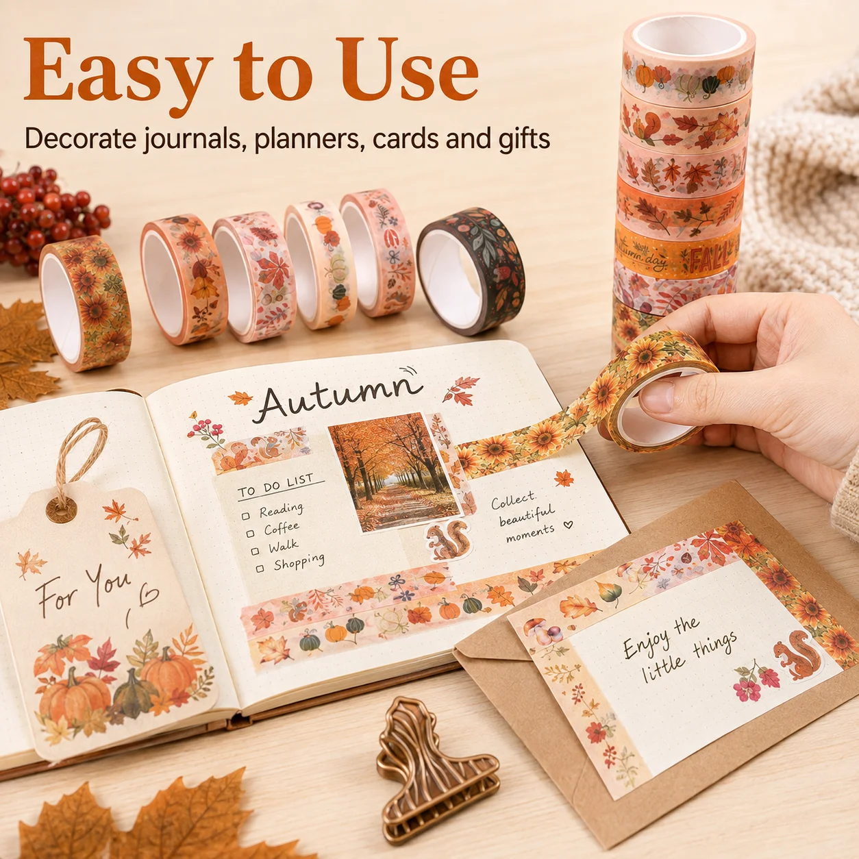 ชุดเทปวาชิลายใบไม้ฤดูใบไม้ร่วง - Washi Tape Rolls บทวิจารณ์และราคา