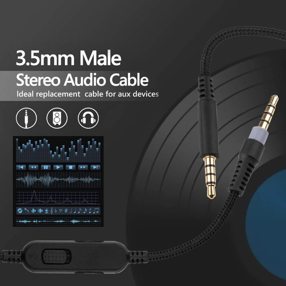 Braided Replacement Cable Extension Cord for Kinston HyperX Cloud Mix Alpha Gaming Headsets With Mute Function Volume Control