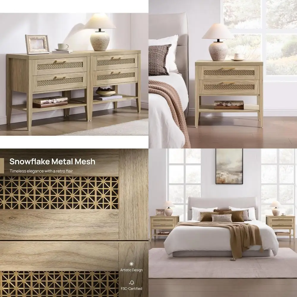 

Большой комплект тумбочек в деревенском стиле из 2 предметов с ящиками и полкой, прикроватные тумбочки в современном стиле середины века для спальни