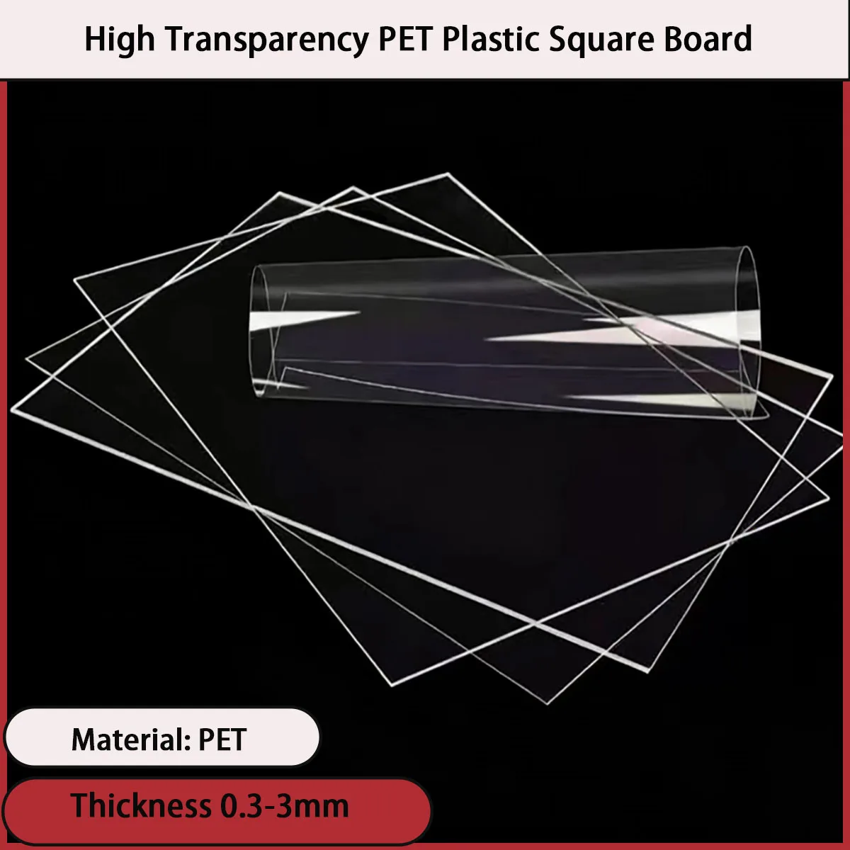 High transparency PET plastic square board with a thickness of 0.3-3mm is used for advertising display,electrical enclosures,etc