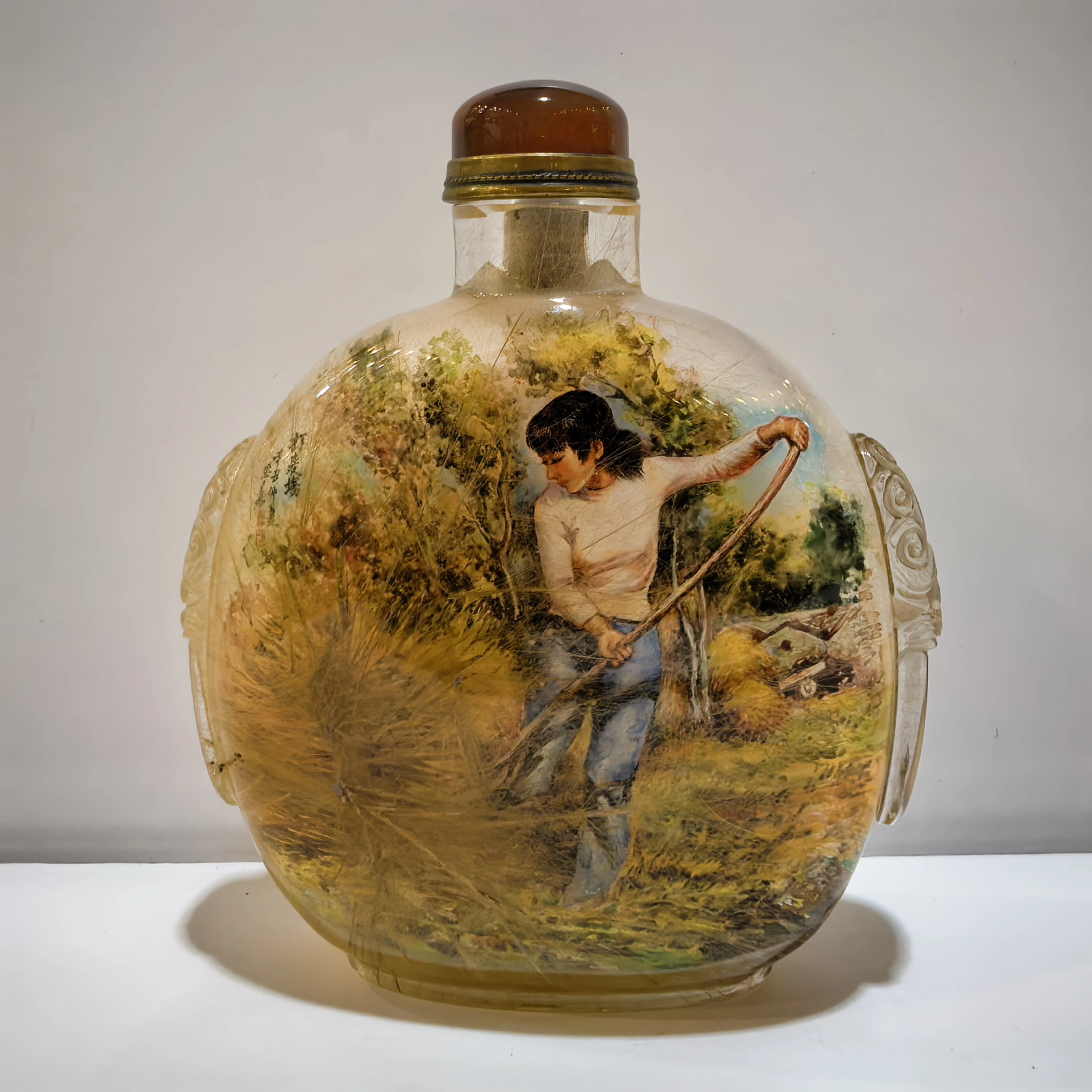 Natural crystal hand-painted inner snuff bottle gift ornament