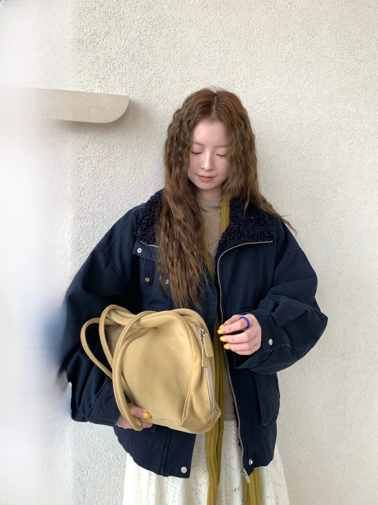 

Куртка COK Korean Sle Winter Jaet женская, теплая, на хлопковой подкладке, с вставками из овечьего меха, синяя, для работы, верхняя одежда