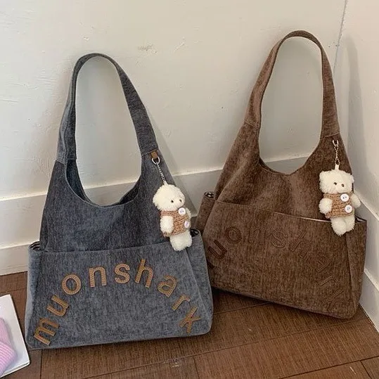 

Korean Style Vintage Letter Print Shoulder Bag Minimalist Tote Bag Large Capacity Casual Backpack Versatile Canvas Shopper