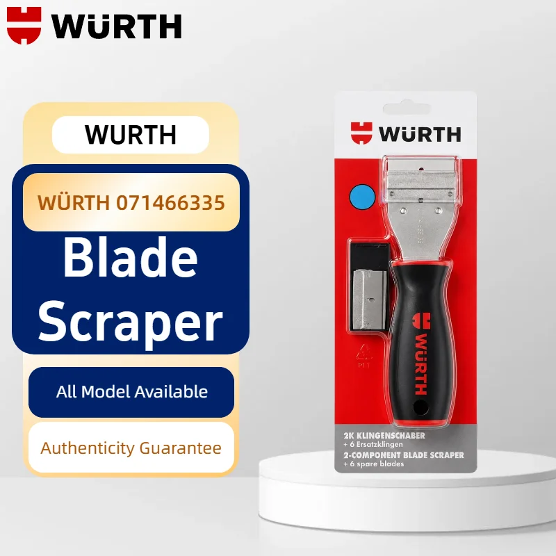 Wurth 071466335 Professional Glass Scraper 40mm Blade Sticker Glue Adhesive Residue Remover Anti-Slip Handle with 6 Blades