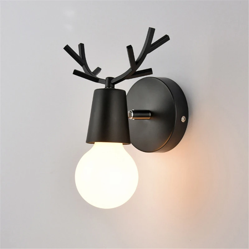 

Nordic Creative Personality Simple Ironwork Wall Lamp Living Room Bedroom Bedside Children Dinning Room decor Antler Wall Light