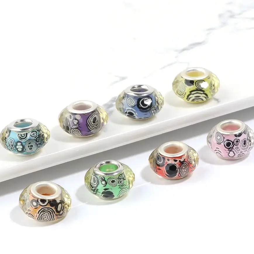 20Pcs/Lot 14x9mm Coloful Resin Beads Hexagon Cut Surface  Large Hole Beads Loose Spacer Beads For DIY Bracelet Jewelry Accessory