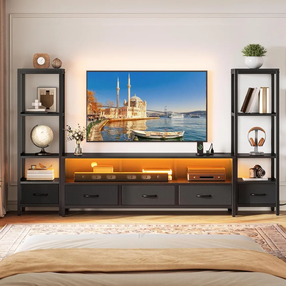 

Modern TV Stands for 65 inch TVs, Entertainment Center with Drawers and Bookshelves, LED TV Console Cabinet