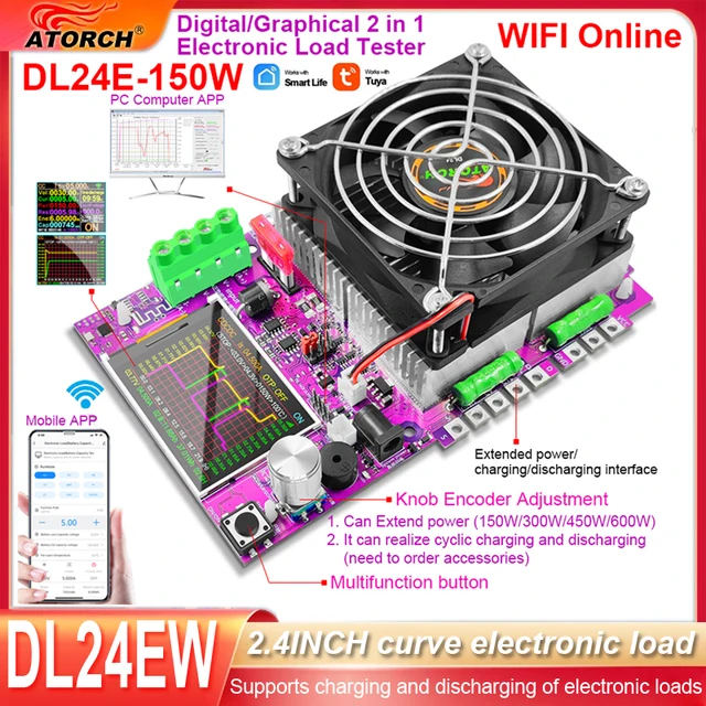 DL24EW 150W WiFi Smart Power Elektroniczny tester obciążenia DC USB 18650 Napięcie Prąd 48V Pojemność baterii Narzędzia do monitorowania aplikacji Tuya