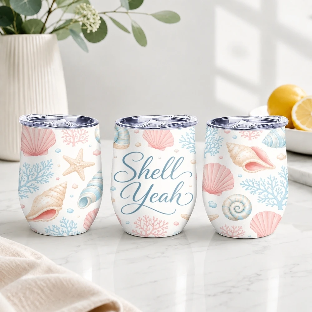 Summer Beach Seashells and Starfish Vacuum Flasks Insulated with Lid Double Wall Vacuum Stainless Steel Cup Hot & Cold Drink Mug