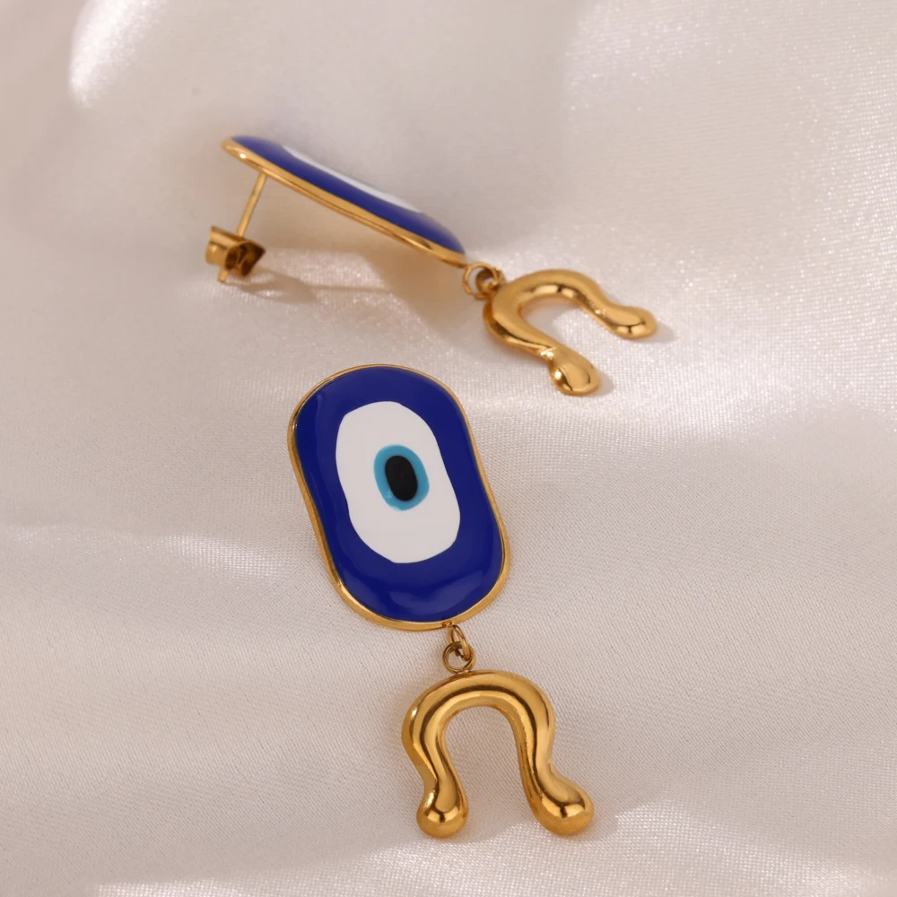 Boho Turkish Evil Eye Stud Earrings for Women Gold Color Stainless Steel Earrings Female Ear Jewelry aretes Freeshipping Items