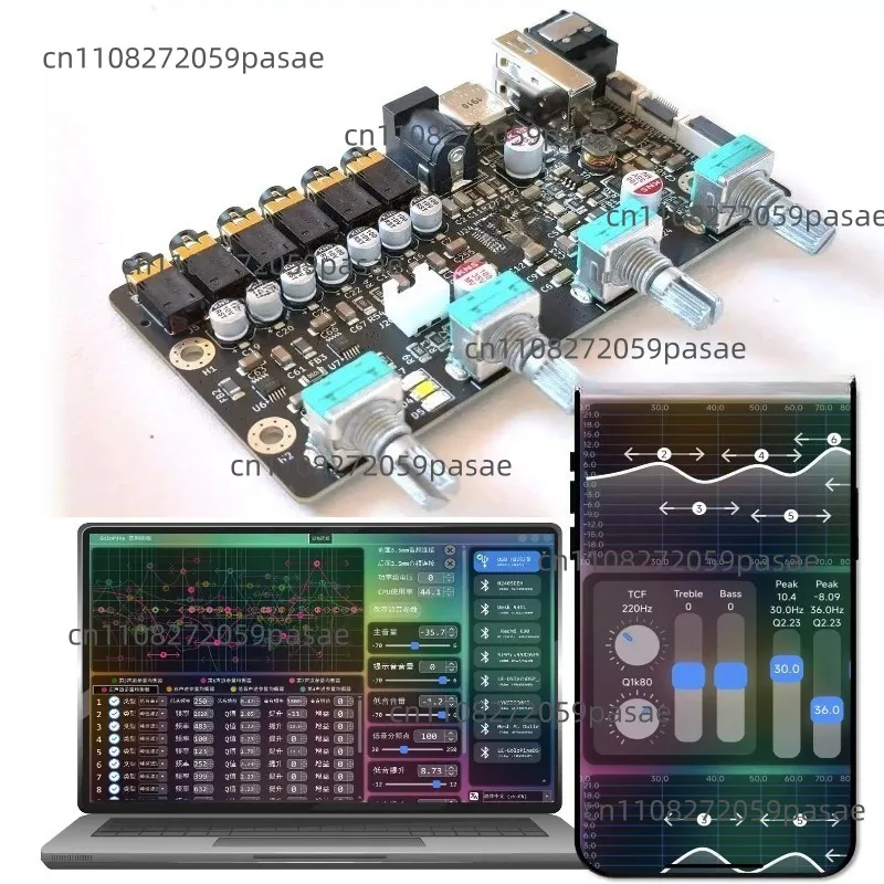 7 Channel DSP Preamplifier Board with PC Phone APP Control, 7x15 Band EQ Bluetooth 5.0 Wireless Audio Processor