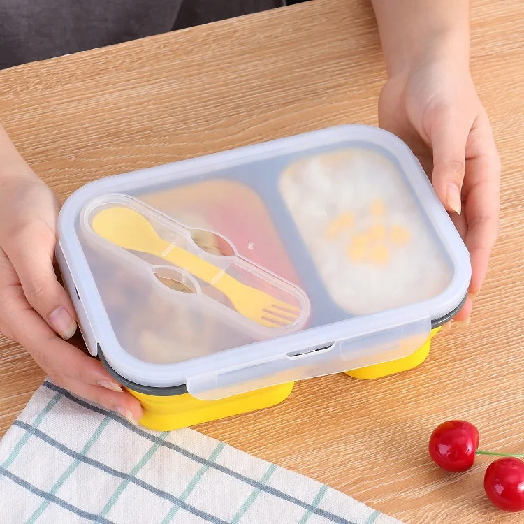 Reusable Silicone Collapsible Bento  Food Storage Container Silicone Foldable Lunch  With Lid