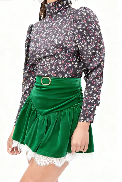 

Женская повседневная юбка трапециевидной формы с кружевным подолом в стиле пэчворк, сексуальная рождественская однотонная юбка с эластичной высокой талией, короткая мини-юбка-карандаш