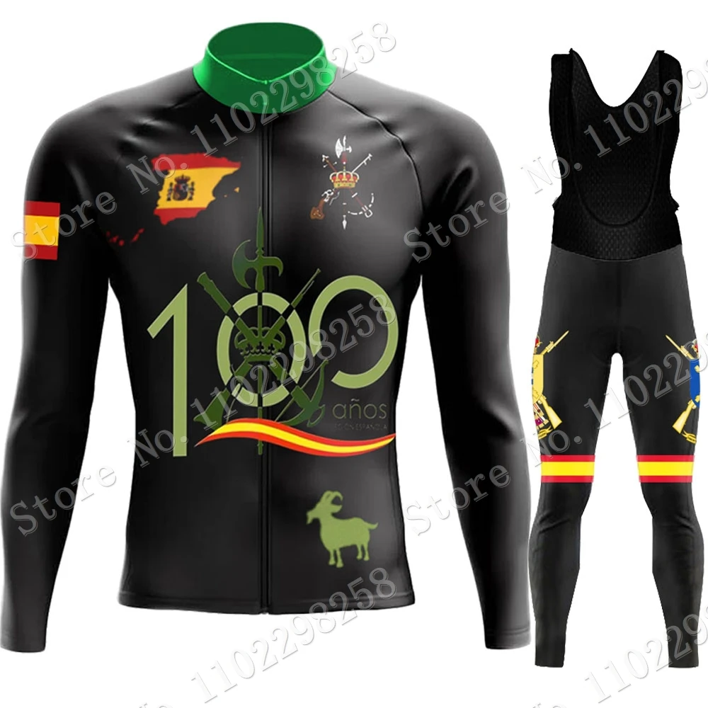 100 Years of Legion Spanish Winter Cycling Jersey Set 2023 Thermal Fleece Clothing Suit Long Sleeve MTB Bike Road Pants Bib Ropa