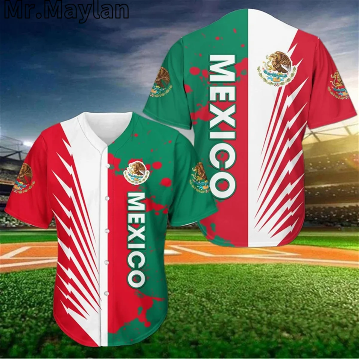 

Mexico Red White And Green Baseball Tee Jersey Shirt 3D Printed Men's Shirts Casual Sports Outdoor Streetwear Boys hip hop Tops