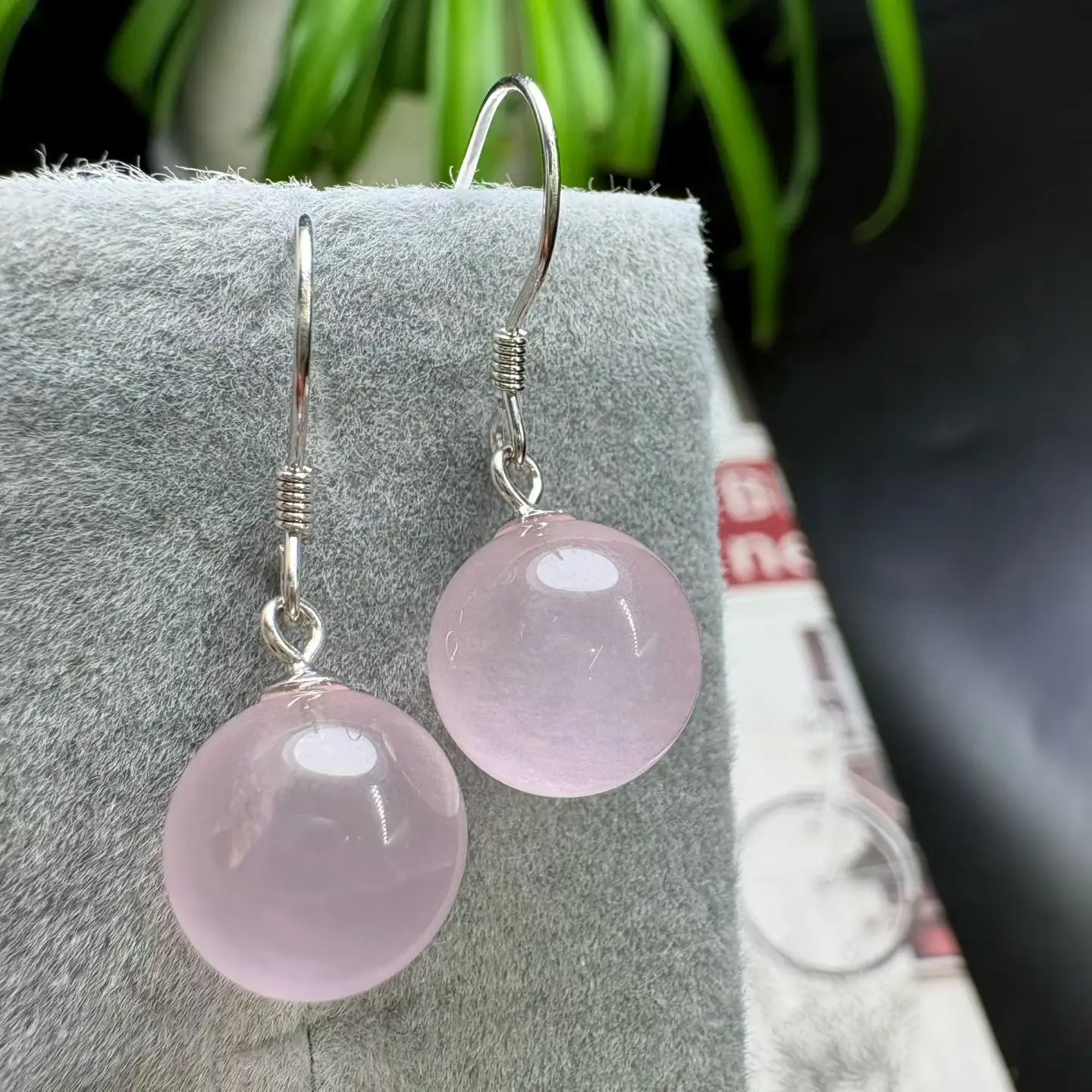 

1 Pair Fengbaowu Natural Stone Rose Quartz Earring 10MM Sphere Ball 925 Sterling Silver Fashion Crystal Jewelry Gift For Women