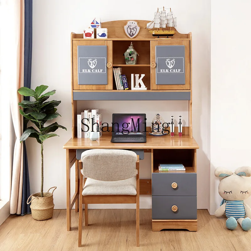 CL  simple all-solid wood desk bookcase integrated writing learning computer desk learning storage