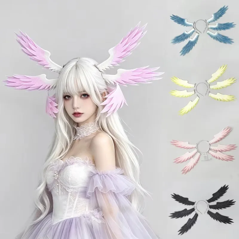 Six‑Piece Wing Feather Headpiece, Angel Cosplay Headband, Halloween Carnival Comic‑con Theme Party Costume Hair Accessory