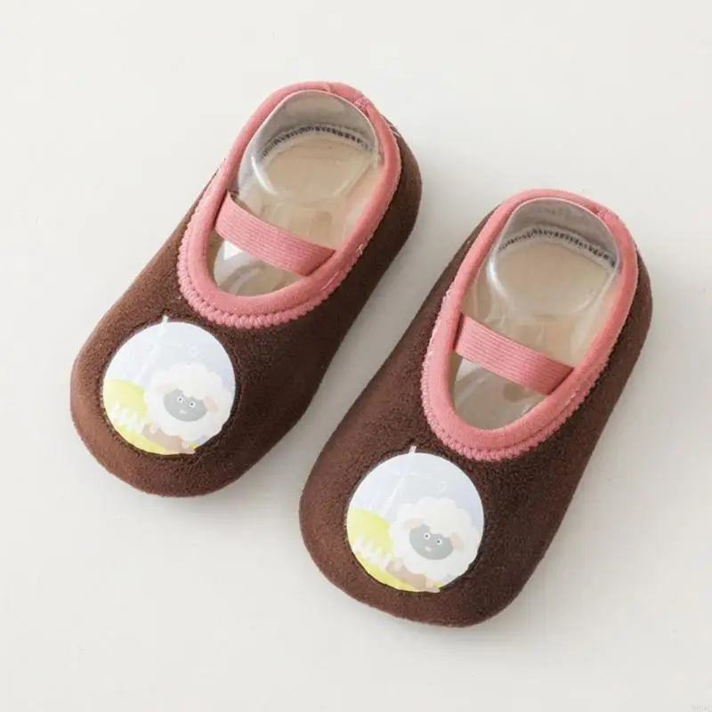 جوارب M89C مطاطية للرضع أحذية ناعمة للأحذية المسطحة الدافئة للأطفال في الأماكن المغلقة