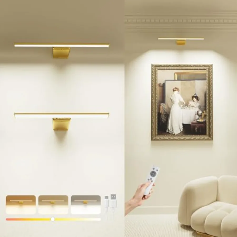 

Настенный светильник для картин с пультом ДУ, на батарейках, перезаряжаемый, 12000 мАч, 3 цвета и 3 таймера, регулировка яркости