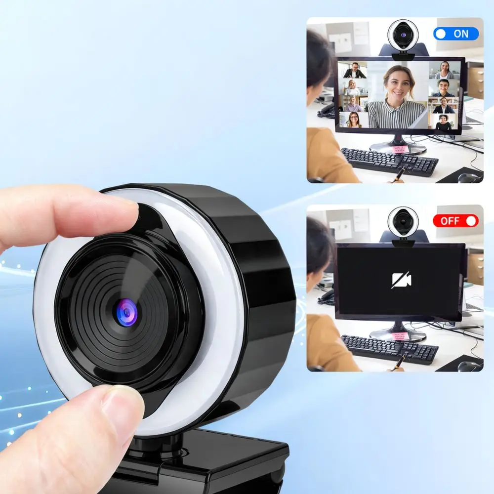 USB Plug And Play 4K Webcam With Privacy Cover And Fill Light Computer Camera For Laptop Desktop Video Call Meeting Streaming