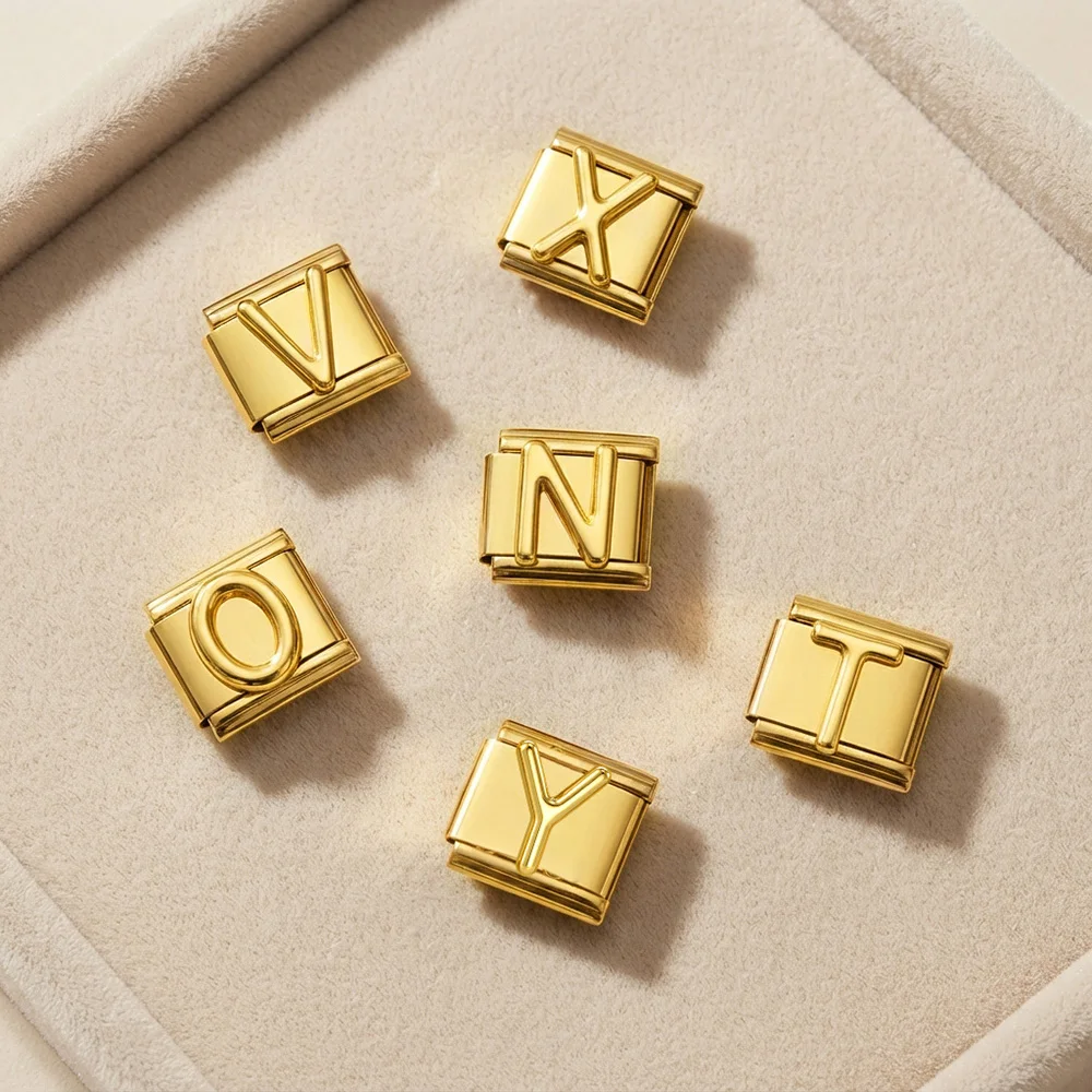 Klassische, komplett aus Edelstahl gefertigte 3D-Stereoskopische 26 A-Z Buchstabenserie Schmuckstücke, italienische Glieder, passend für 9mm Charms, Großpackung für Armbandherstellung DIY – Detail 5