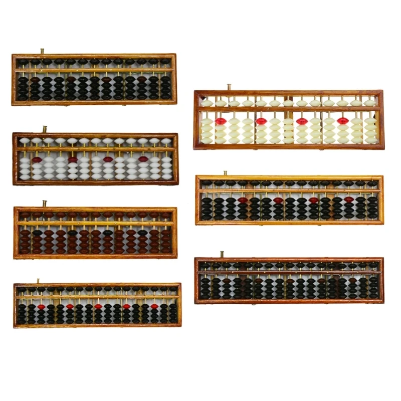 Chinese Abacus Calculator Traditional Wooden Abacus with Reset Button Kid Counting Toy for Student Teacher Math Teaching