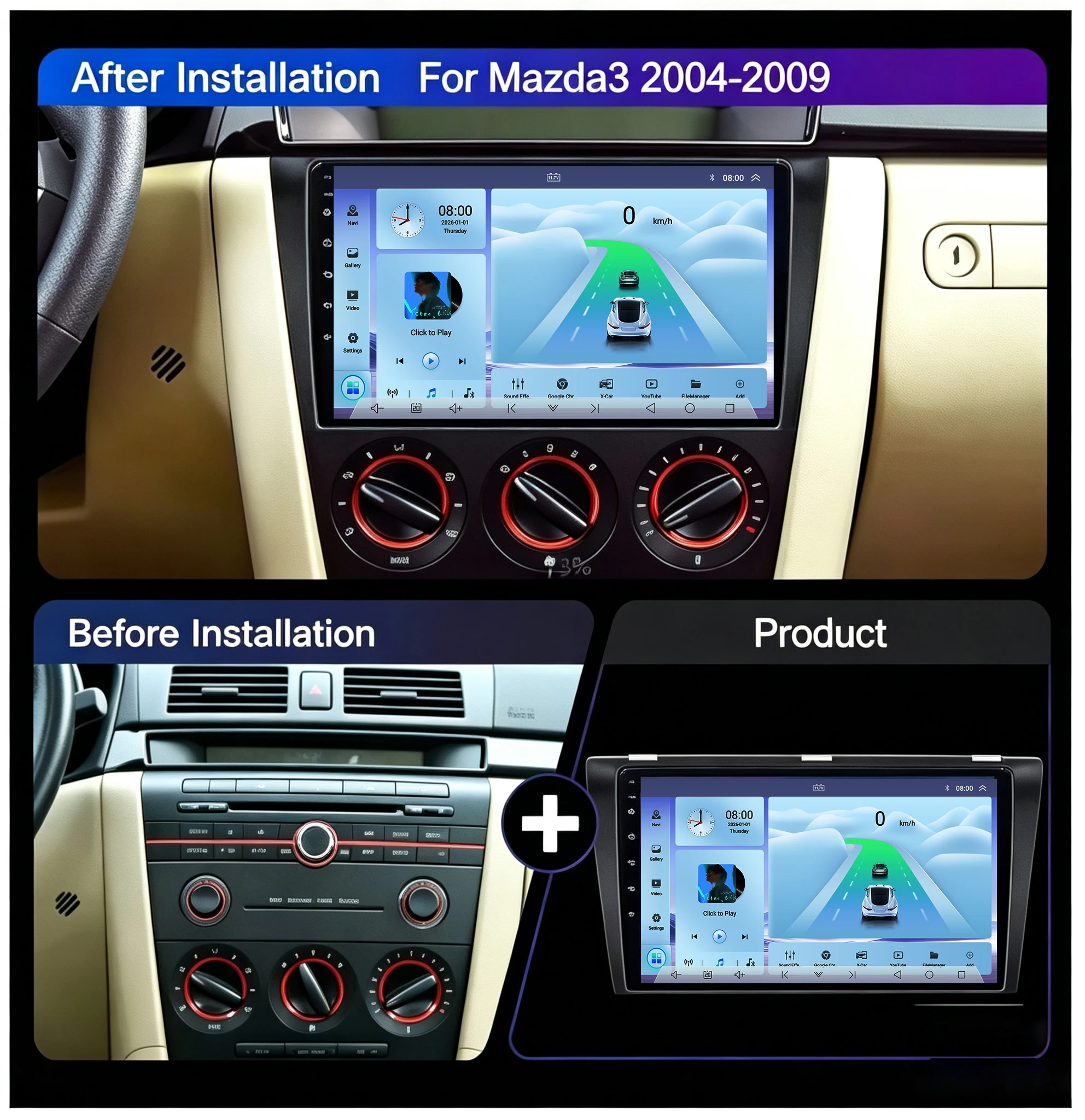 Cortex-A76 Octa-Core Android 16 Car For Mazda 3 2004 2005 2006 2007 2008 2009 Car Radio GPS Multimedia Player Stereo Video DVD