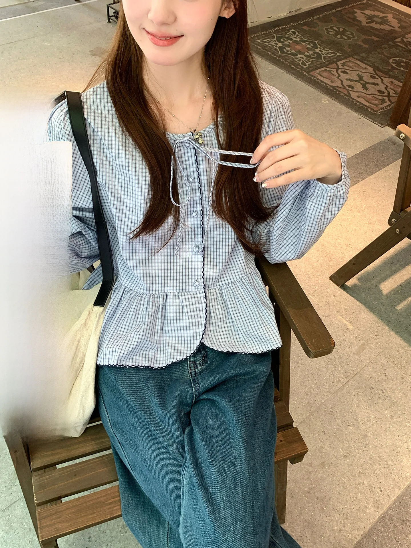 

Женская блузка Holli Korean Sle с длинными рукавами-фонариками, винтажная, в студенческом стиле, осенняя новинка