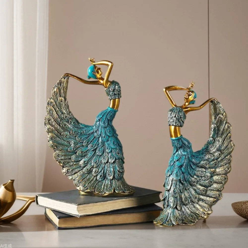 Halloween Creative Peacock Dancing Girl Resin Crafts Decoration Light Luxury Wedding Room Home Living Room TV Cabinet Decoration
