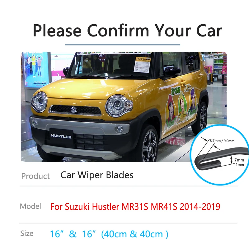 For Suzuki Hustler MR31S MR41S 2014~2019 Frameless Front Wiper Blades Window Windshield Windscraeen Brushes Cleaning U J Hook