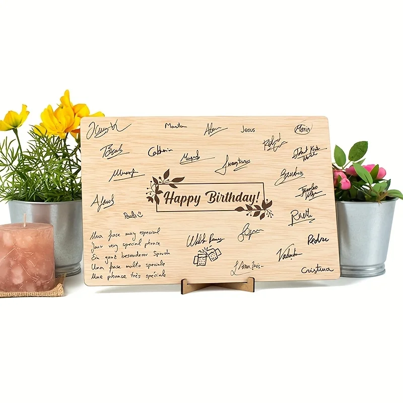 Wooden Guest Book with Stand - Independent Signature Book for Milestones & Celebrations - Wood Sign with 